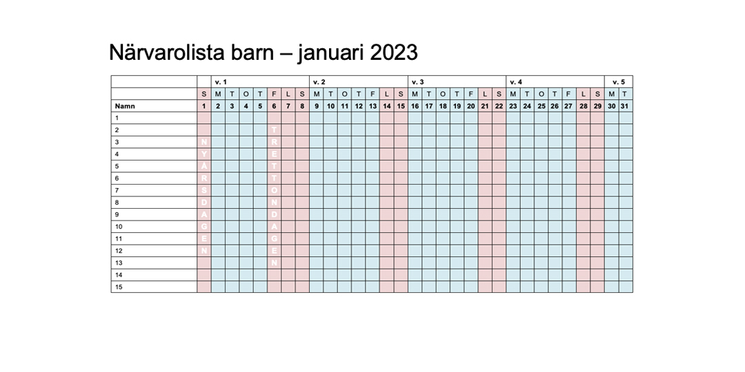 Närvarolista januari 2023