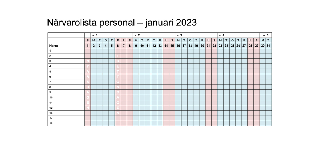 Närvarolista januari 2023